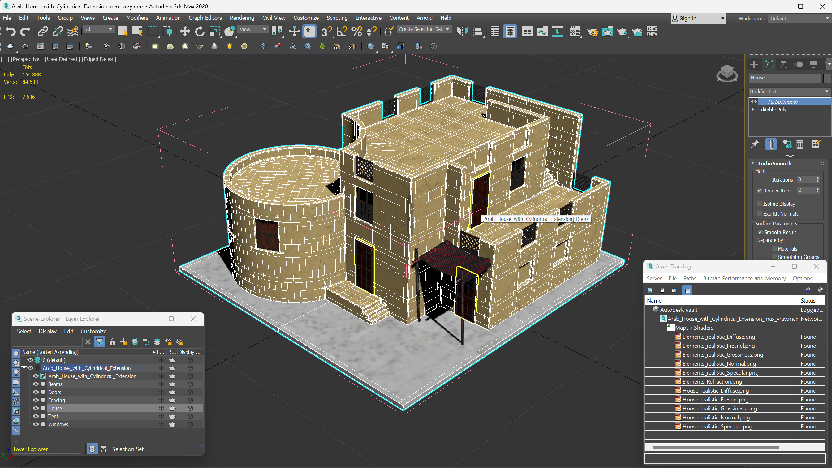 Arab House with Cylindrical Extension 3D