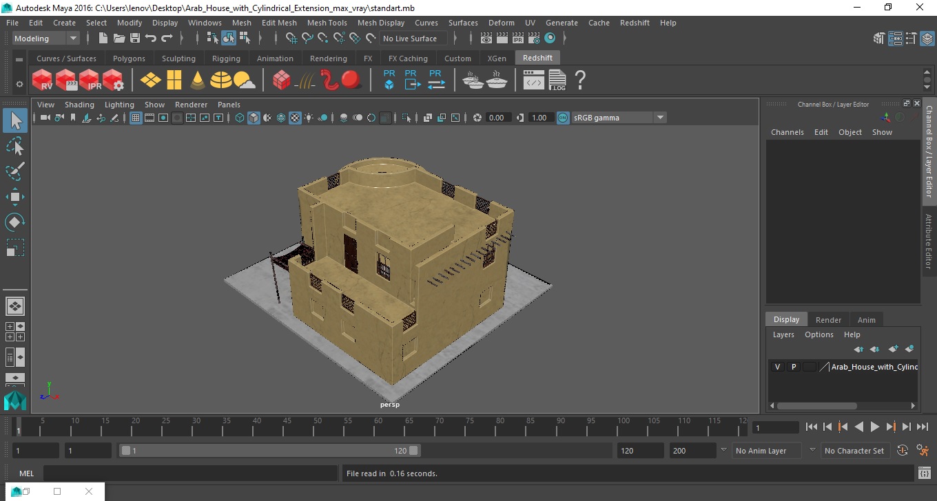 Arab House with Cylindrical Extension 3D
