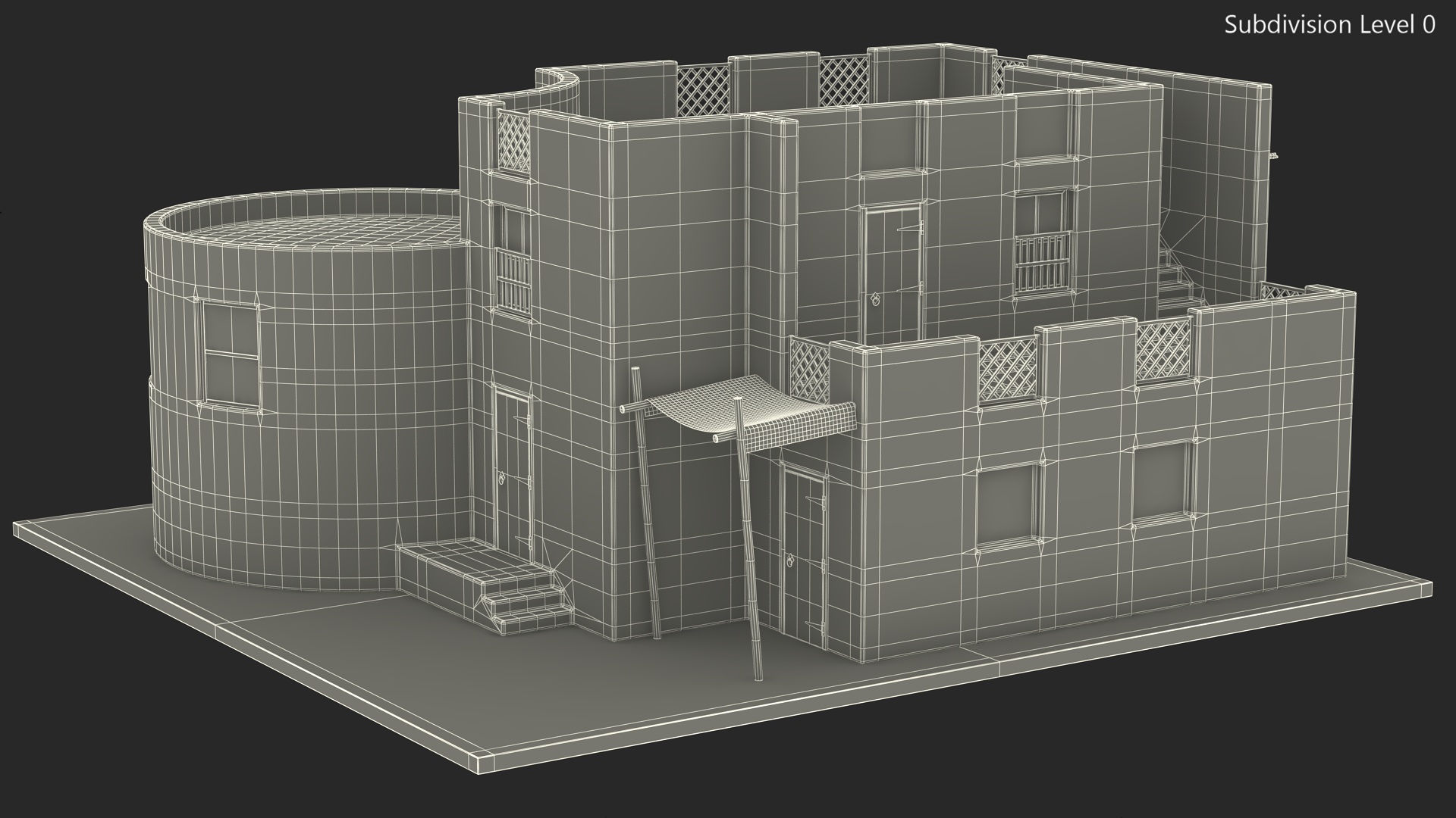 Arab House with Cylindrical Extension 3D