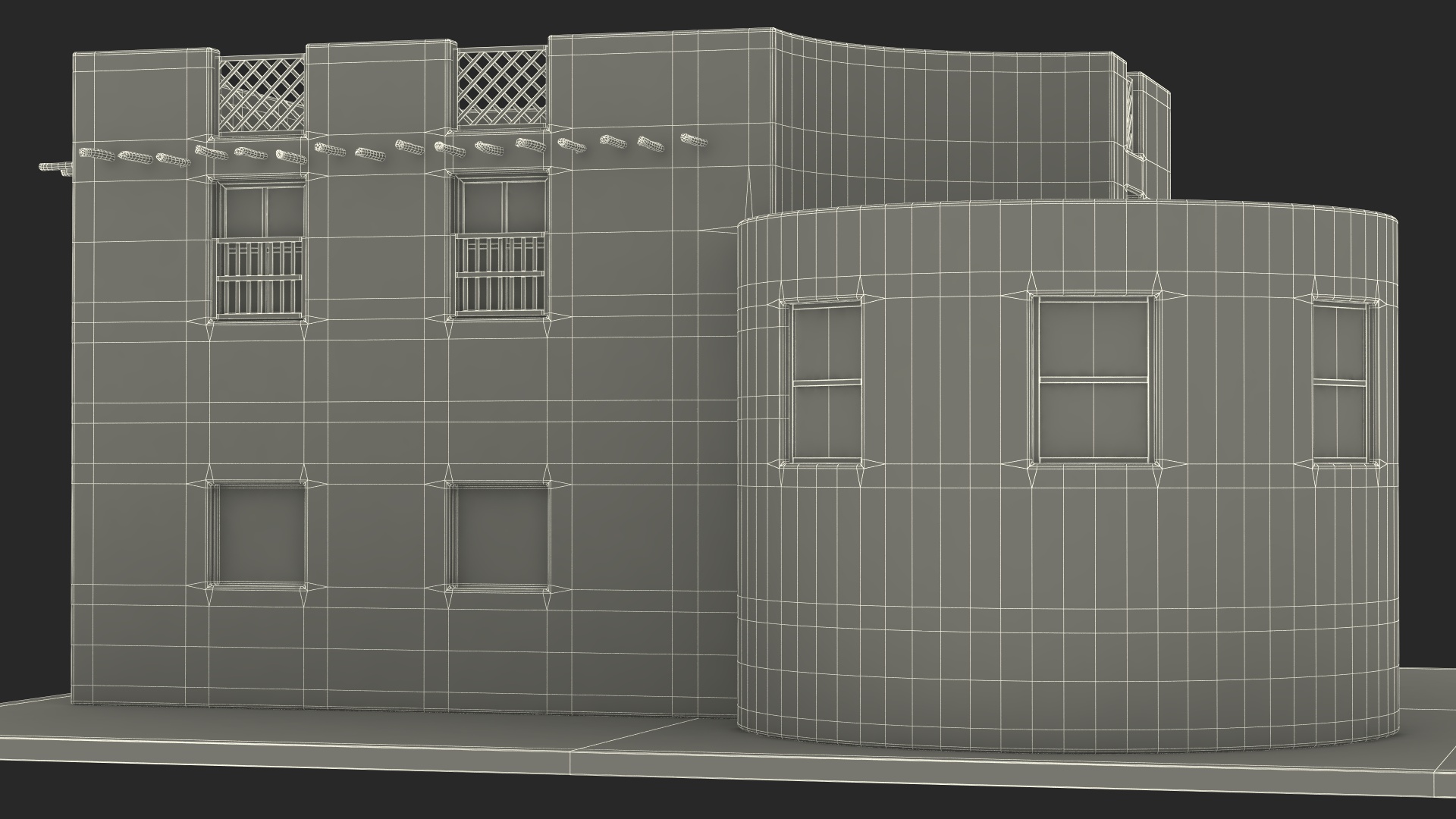 Arab House with Cylindrical Extension 3D