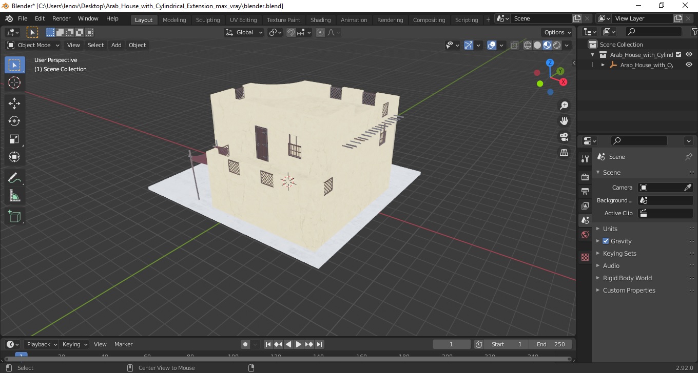 Arab House with Cylindrical Extension 3D