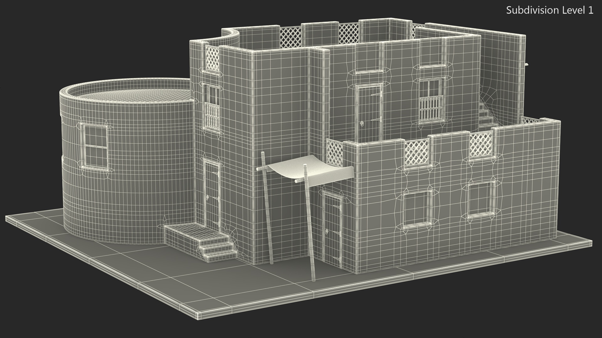 Arab House with Cylindrical Extension 3D
