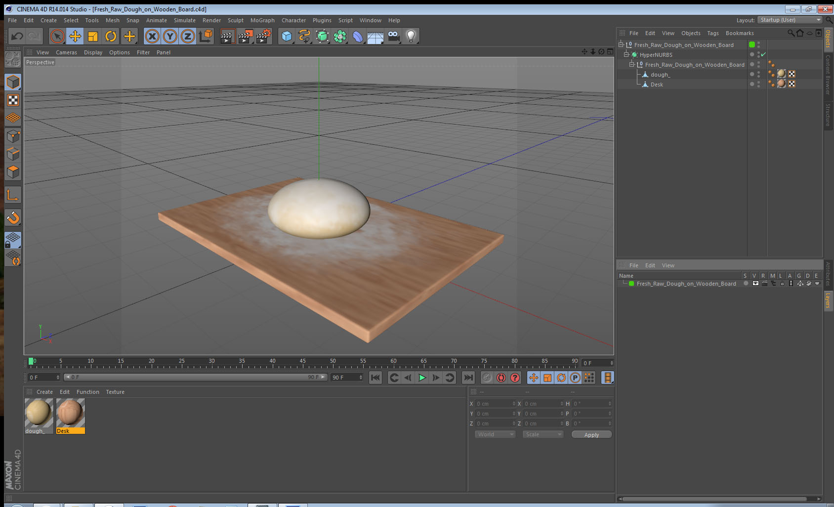 3D Fresh Raw Dough on Wooden Board