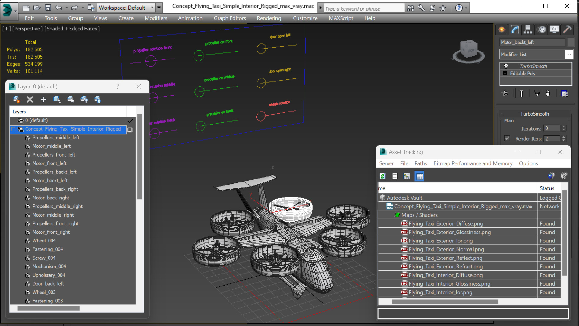 3D Concept Flying Taxi Simple Interior Rigged for Maya