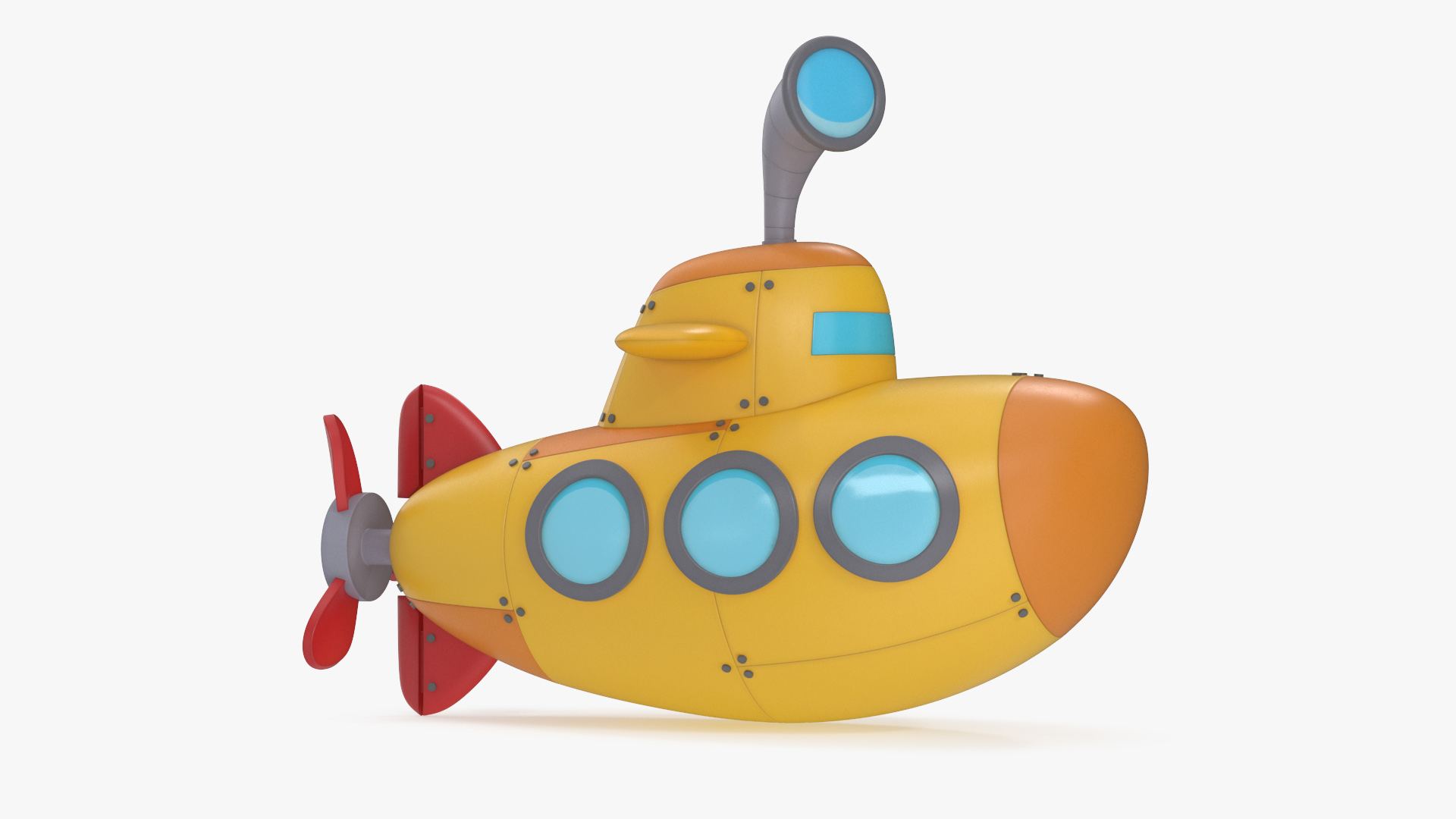 3D Cute Submarine Cartoon Orange Rigged