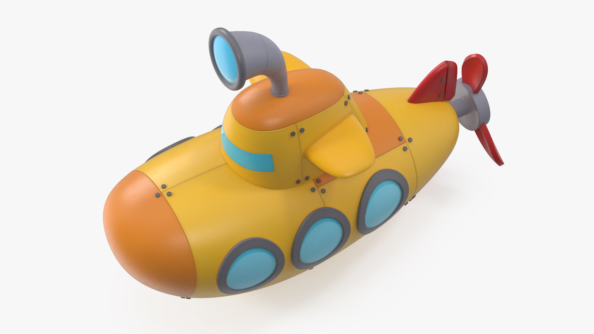 3D Cute Submarine Cartoon Orange Rigged