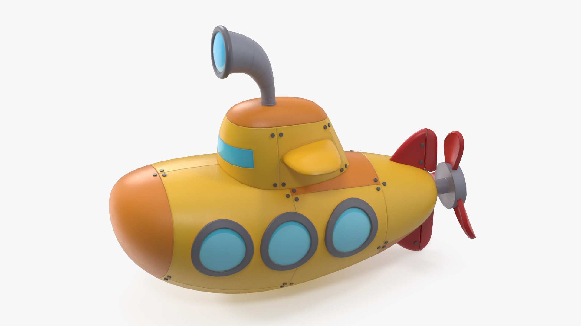 3D Cute Submarine Cartoon Orange Rigged