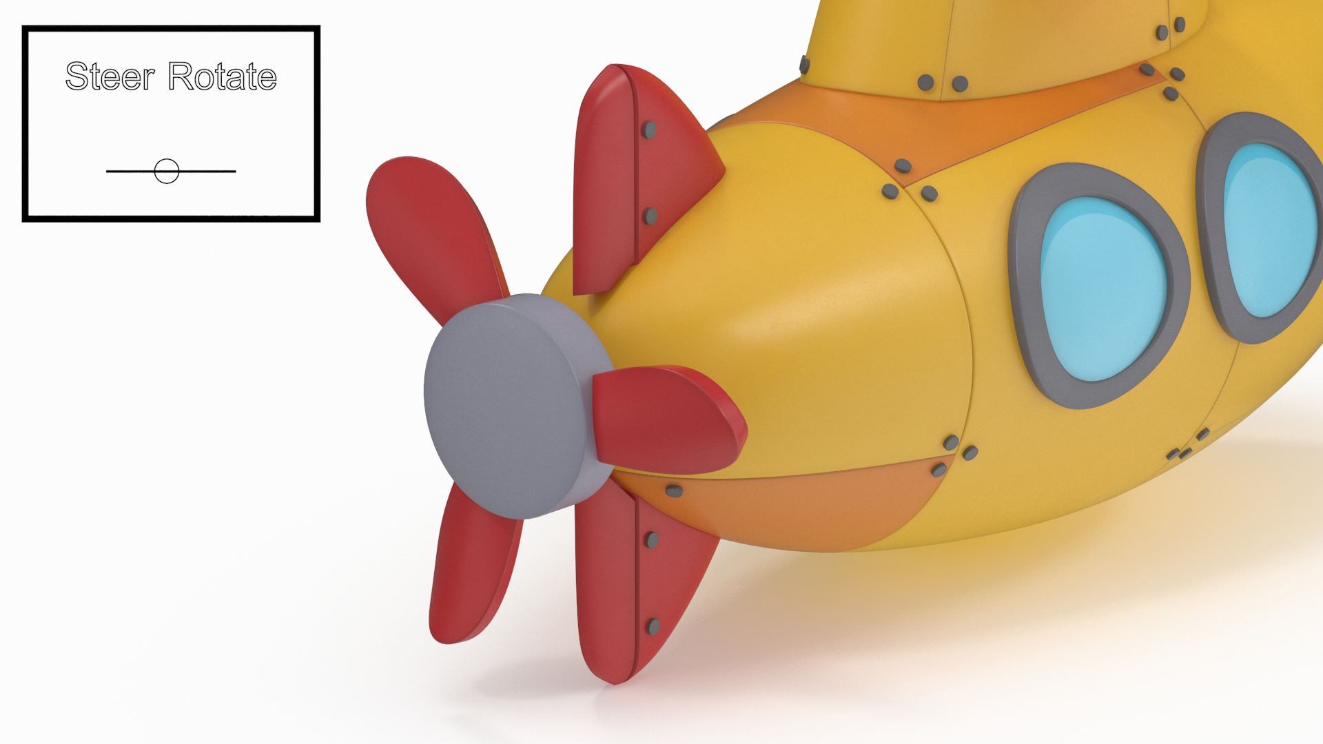 3D Cute Submarine Cartoon Orange Rigged