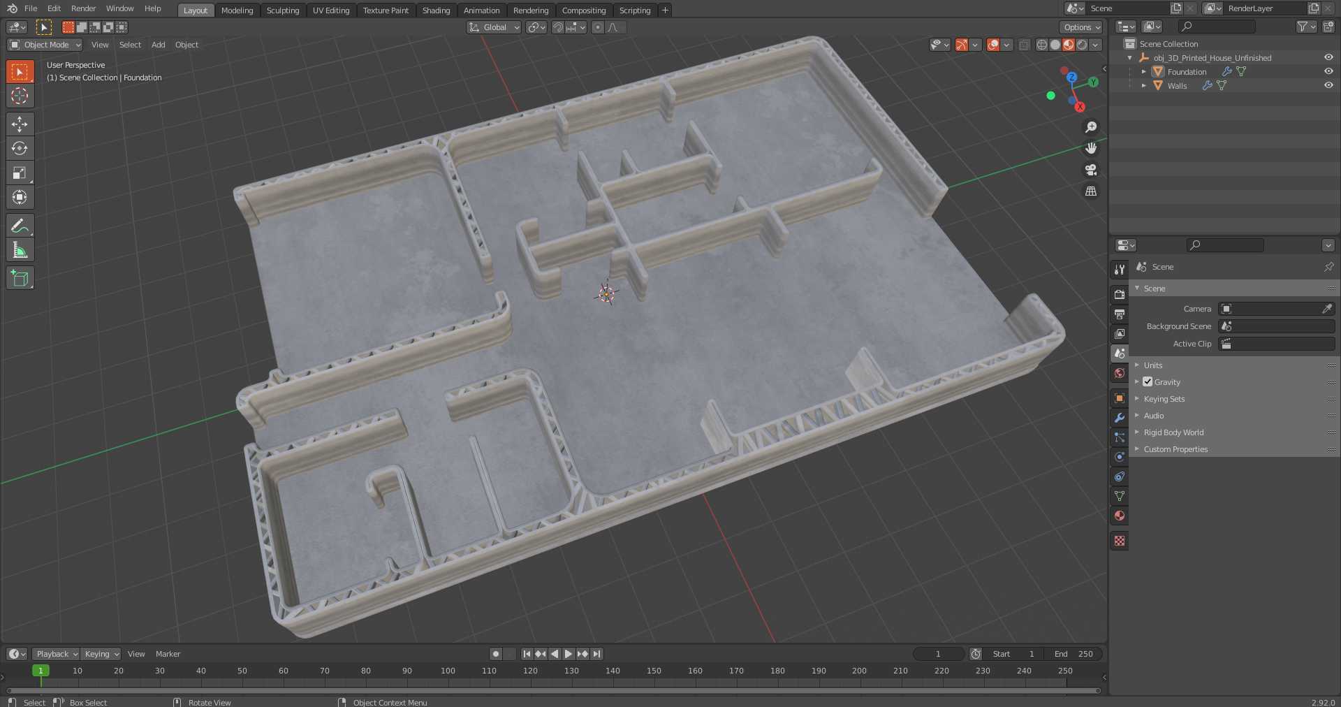 3D Printed House Unfinished 3D