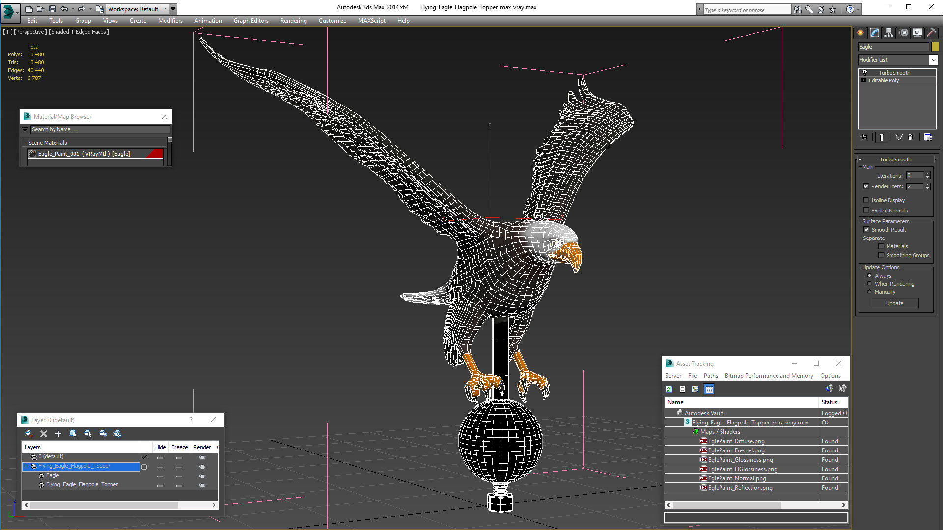 3D Flying Eagle Flagpole Topper model
