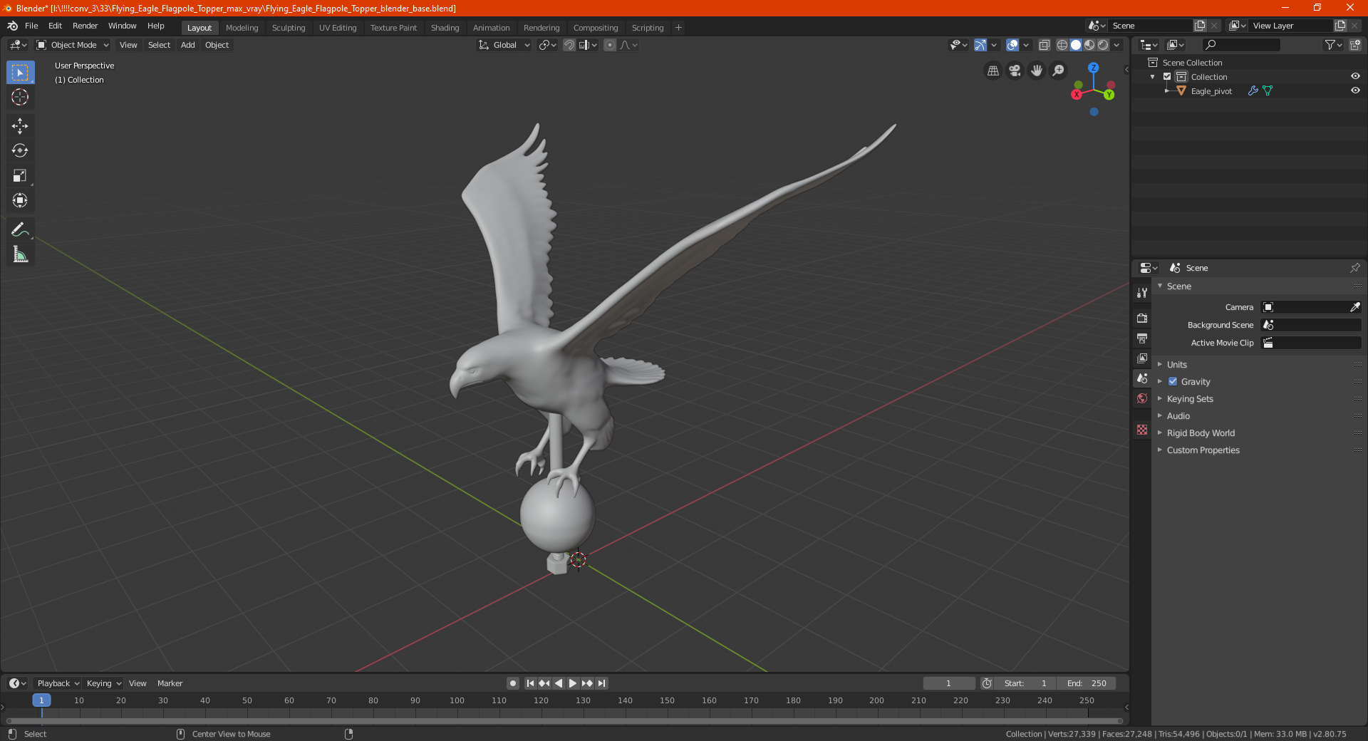 3D Flying Eagle Flagpole Topper model