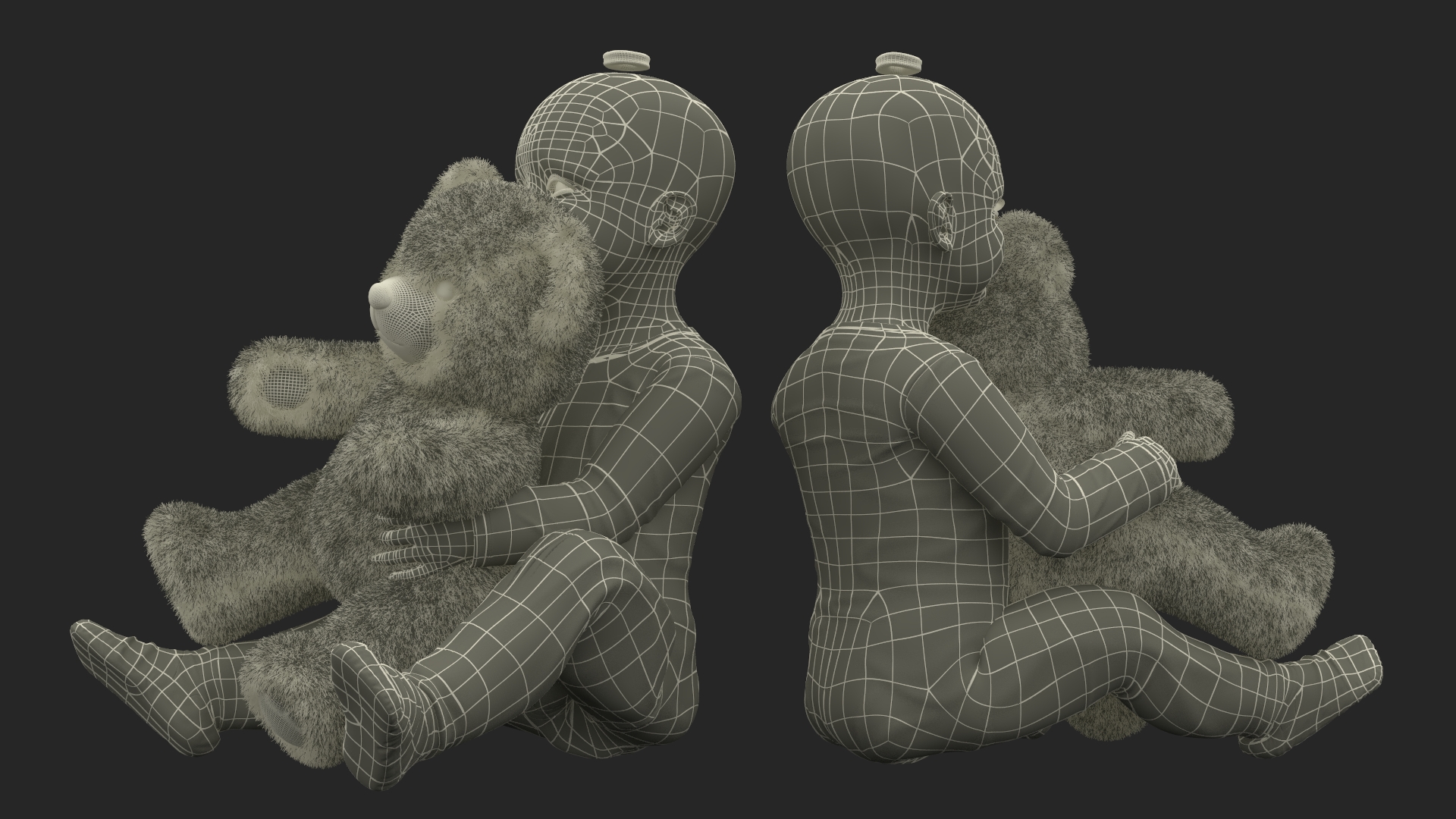 Toddler Girl with Teddy Bear Fur 3D