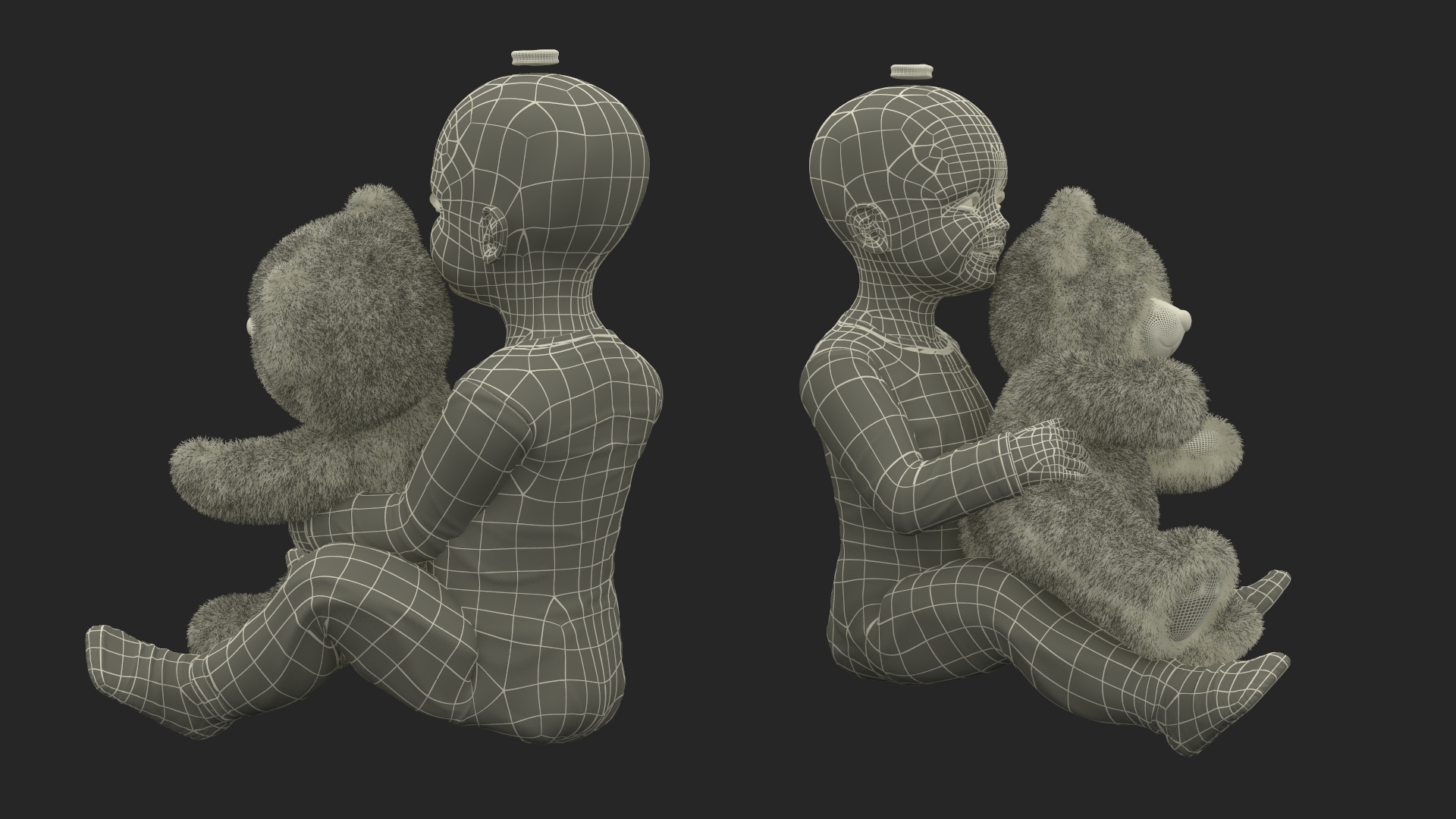 Toddler Girl with Teddy Bear Fur 3D