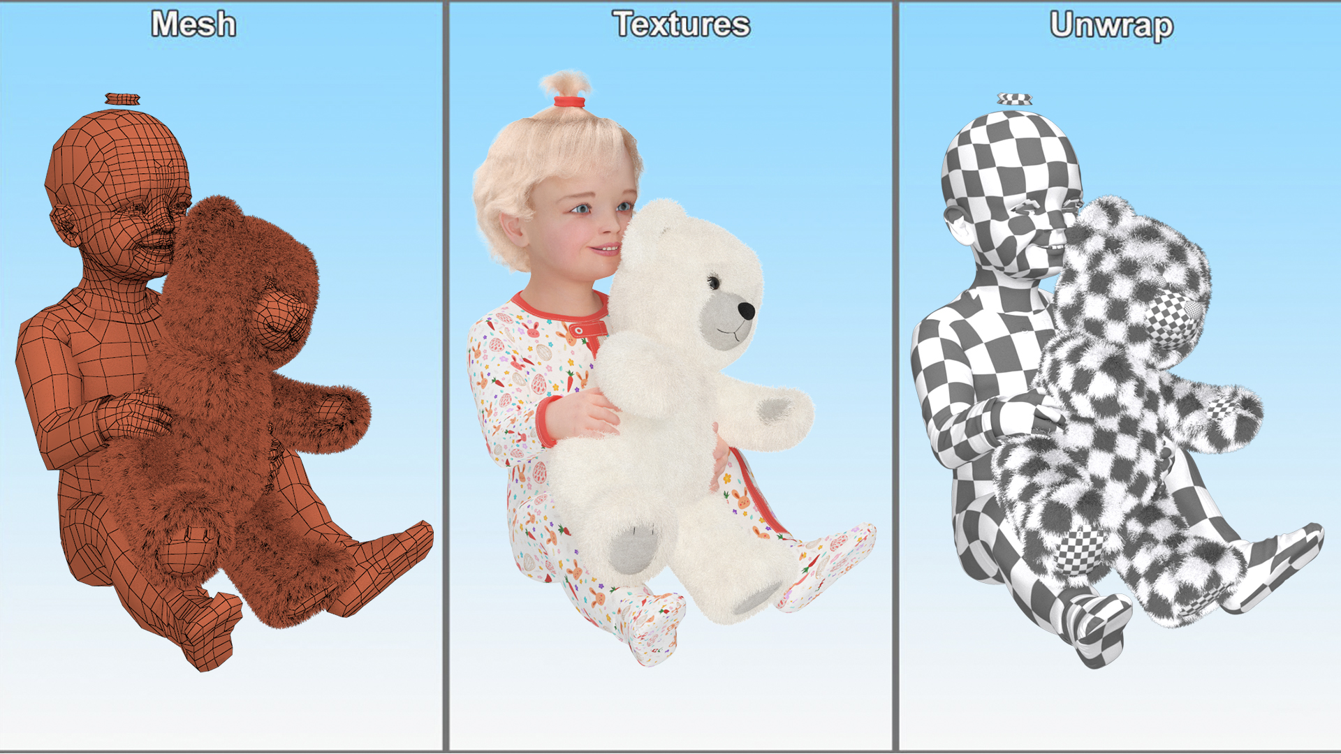 Toddler Girl with Teddy Bear Fur 3D