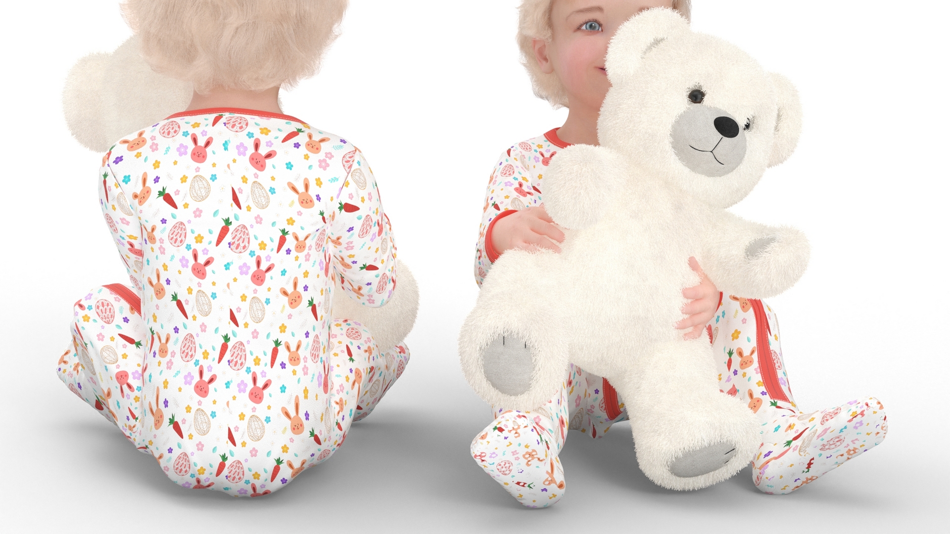 Toddler Girl with Teddy Bear Fur 3D