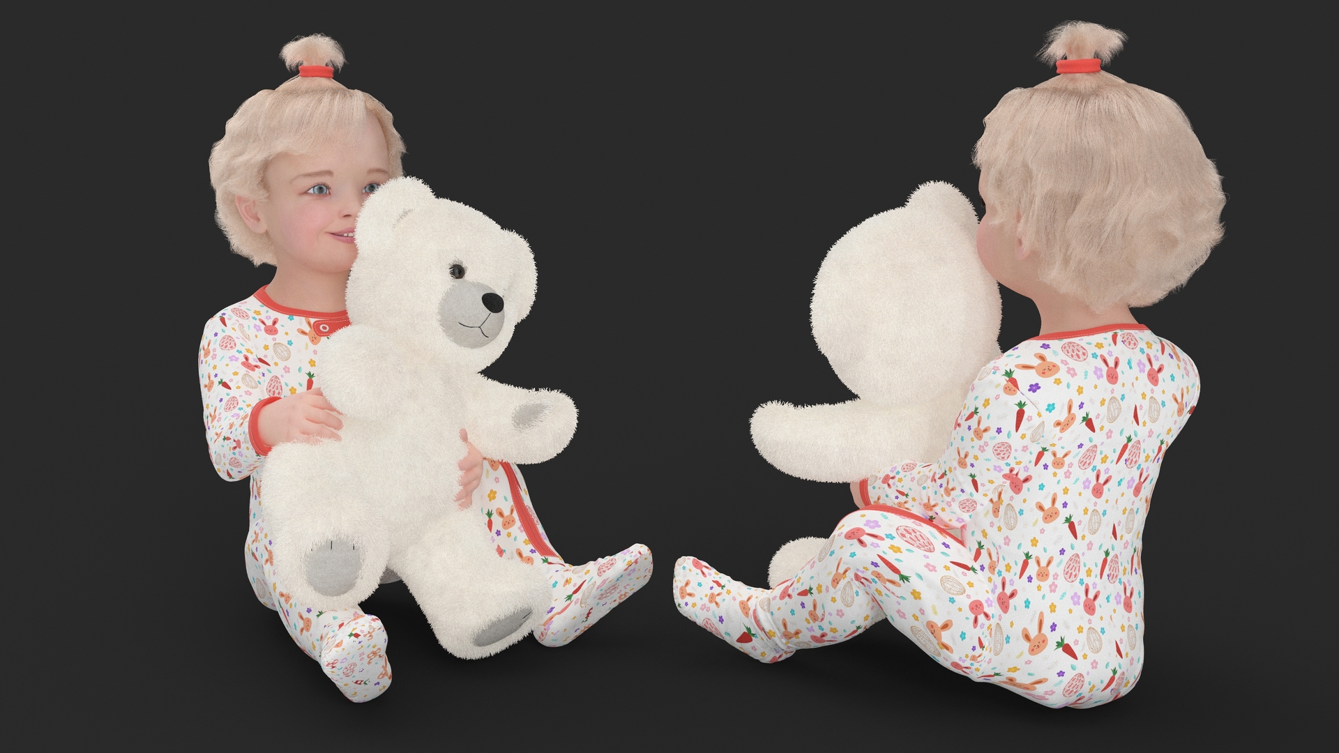 Toddler Girl with Teddy Bear Fur 3D