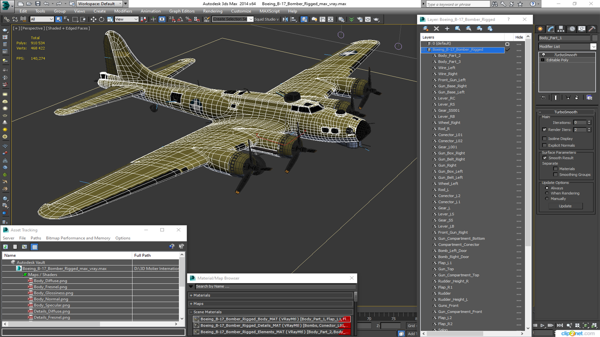 Boeing B-17 Bomber Rigged for Maya 3D model
