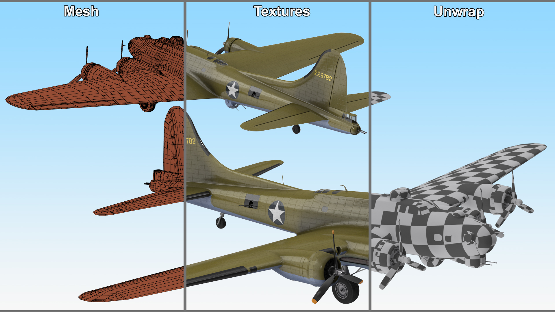 Boeing B-17 Bomber Rigged for Maya 3D model