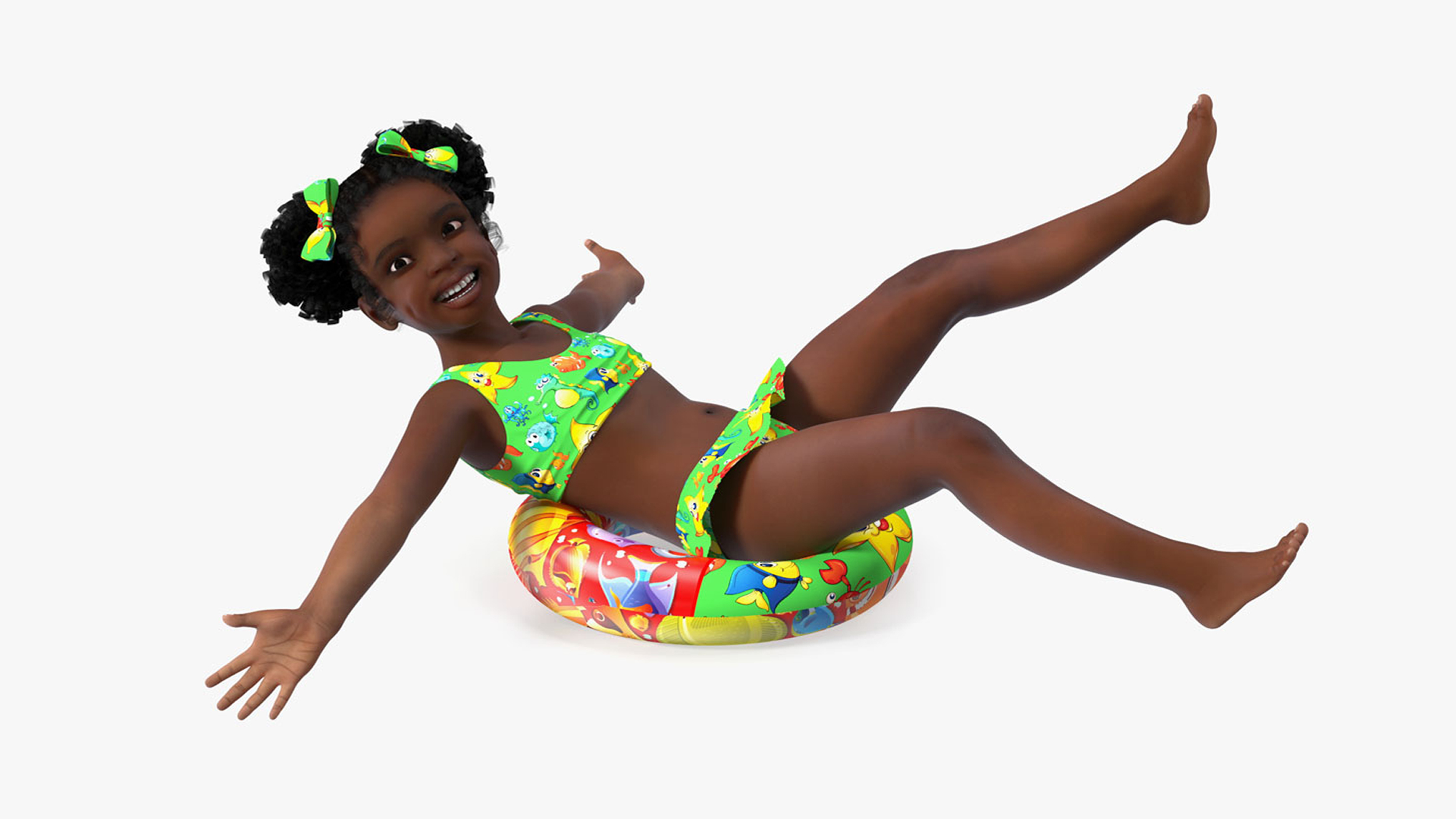 Black Girl Child Swimsuit Inflatable Circle Rigged for Maya 3D model