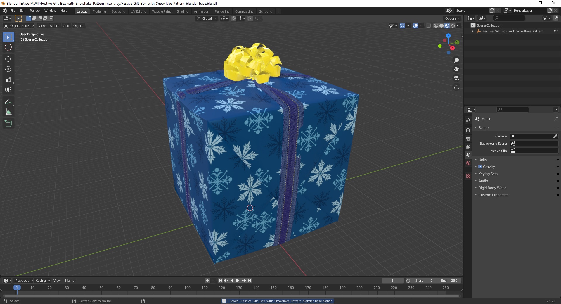 Festive Gift Box with Snowflake Pattern 3D model