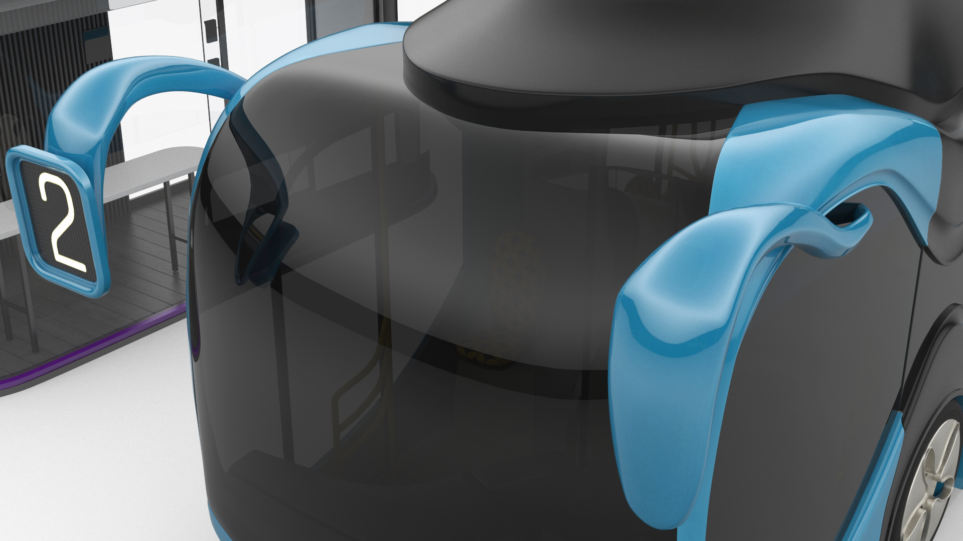 3D Futuristic Public Transportation Bus with Station Rigged