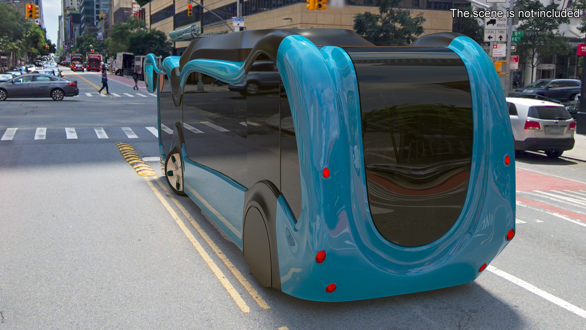 3D Futuristic Public Transportation Bus with Station Rigged