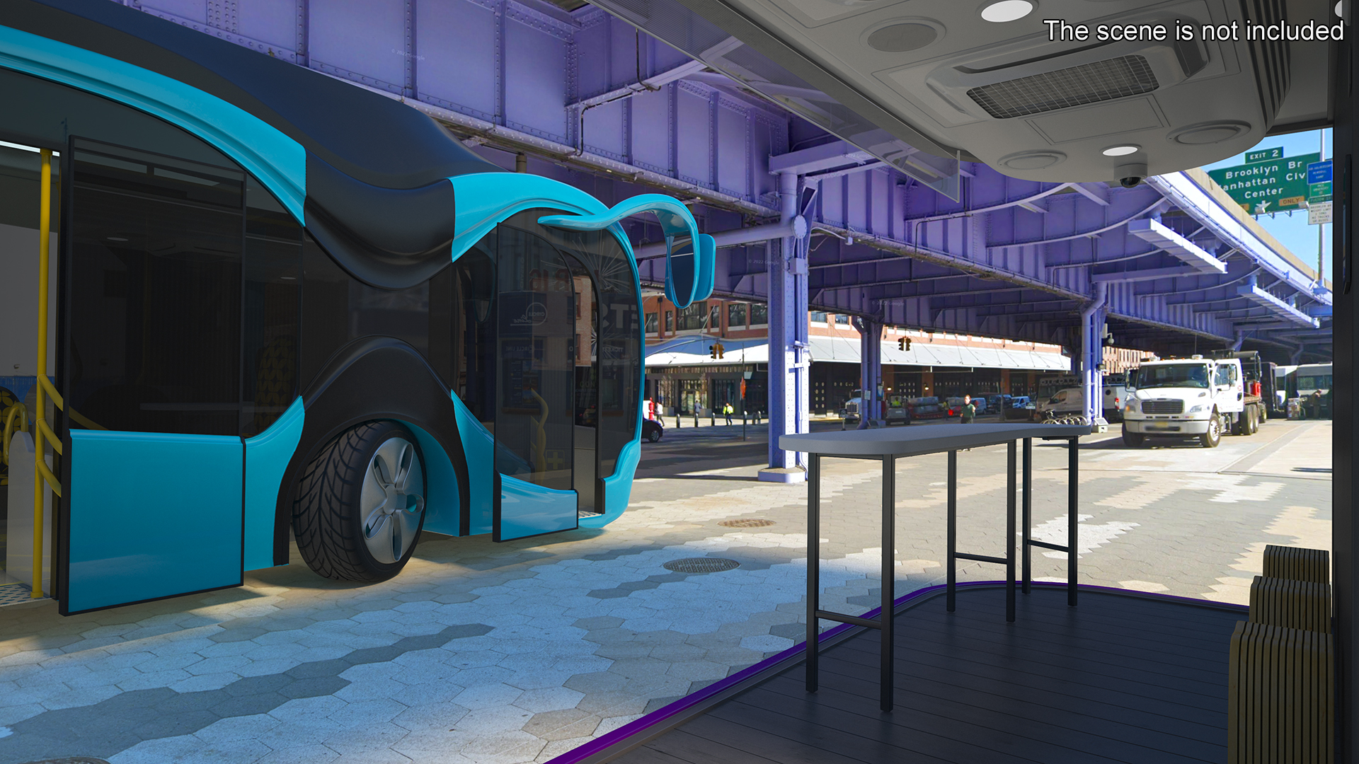 3D Futuristic Public Transportation Bus with Station Rigged