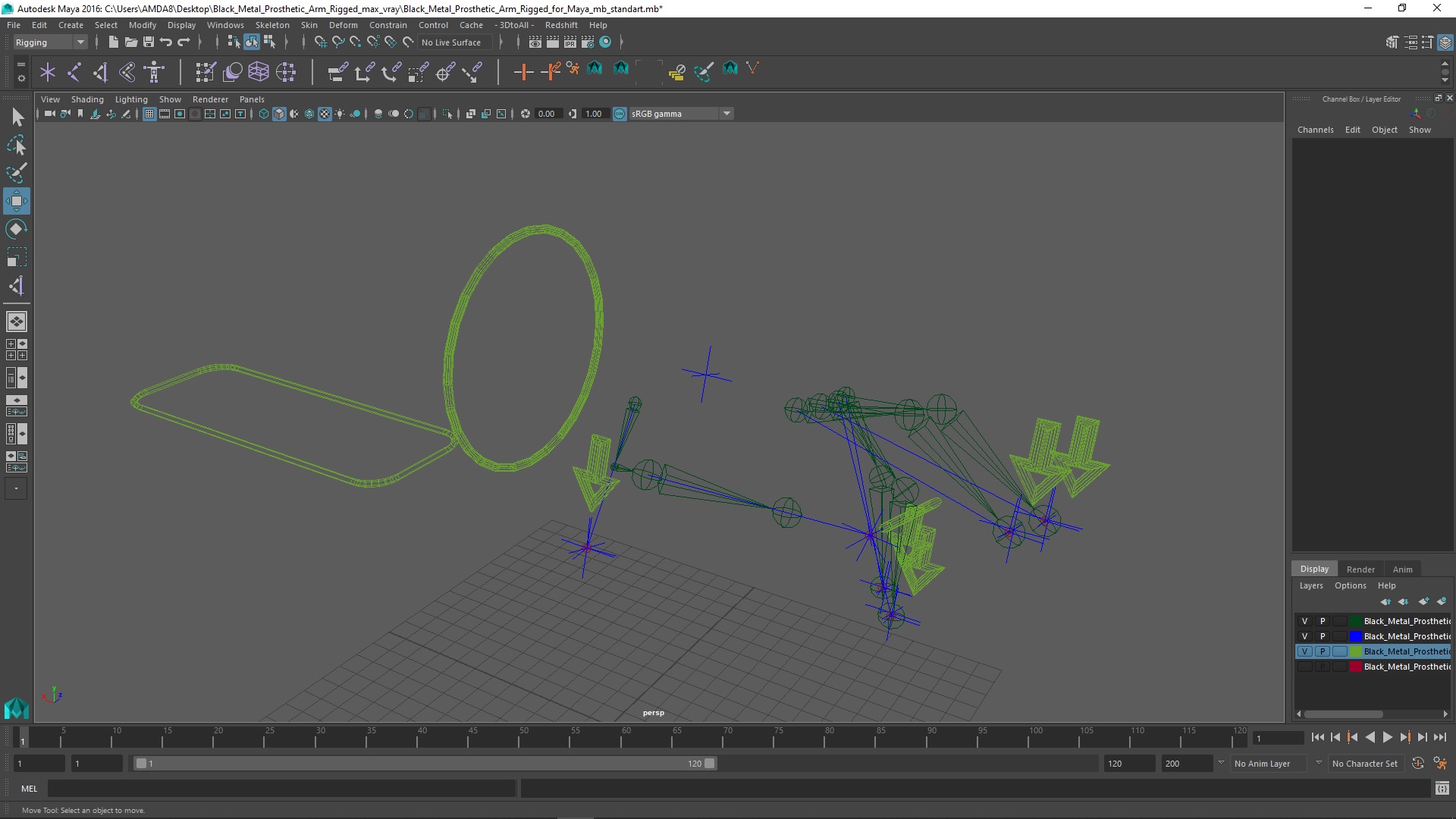 Black Metal Prosthetic Arm Rigged for Maya 3D