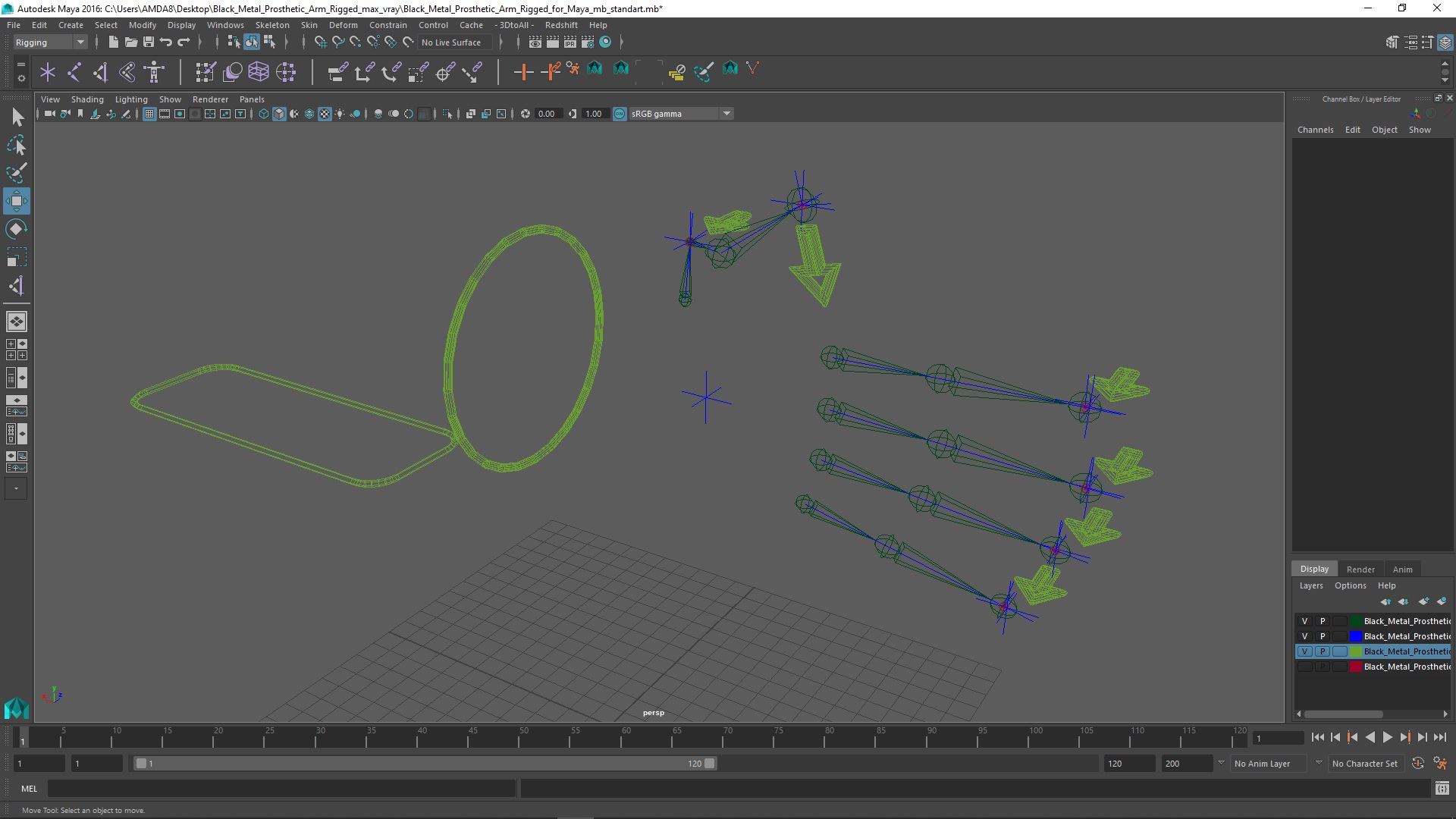 Black Metal Prosthetic Arm Rigged for Maya 3D