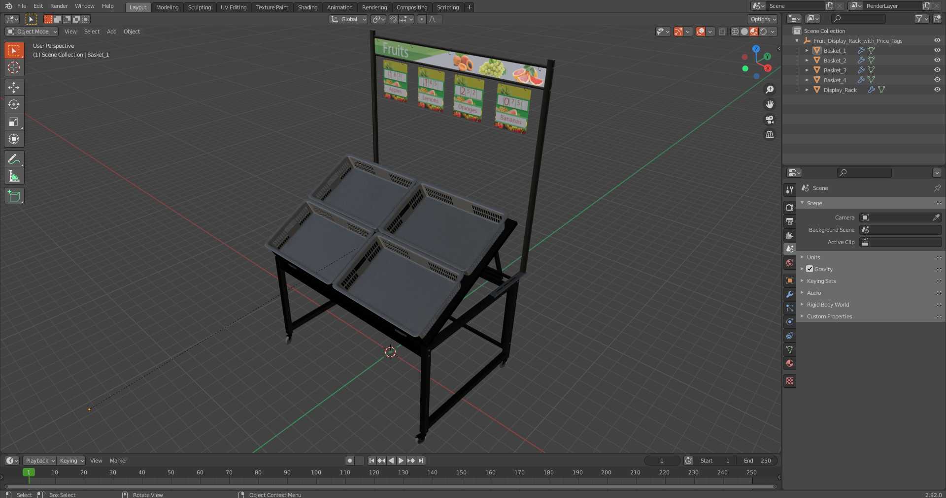 Fruit Display Rack with Price Tags 3D model