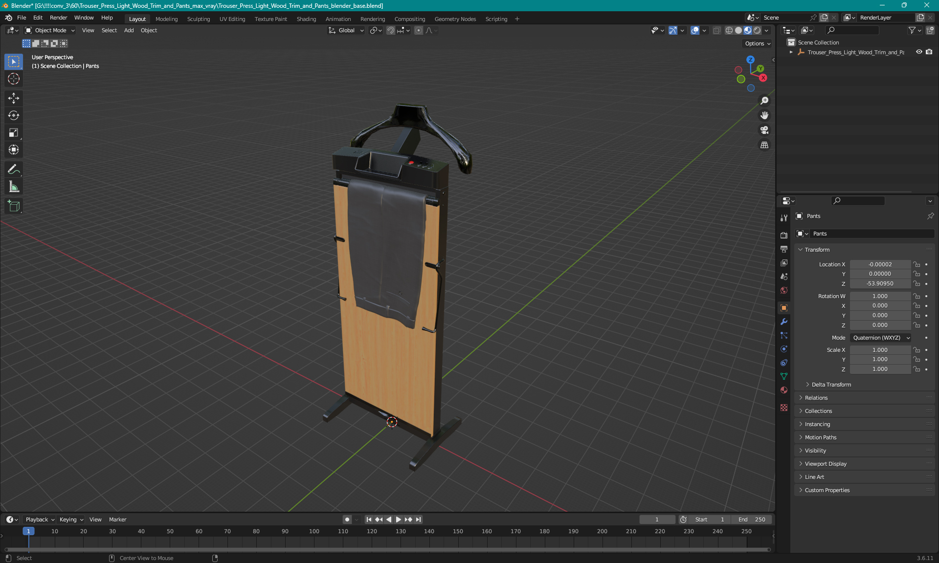 Trouser Press Light Wood Trim and Pants 3D model