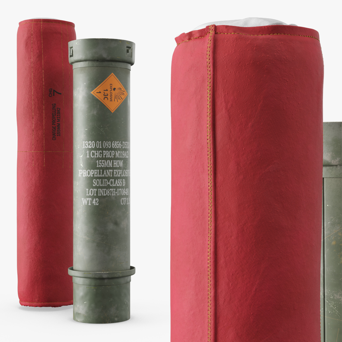 M119A2 Propelling Charge 155 mm with Tube 3D model preview
