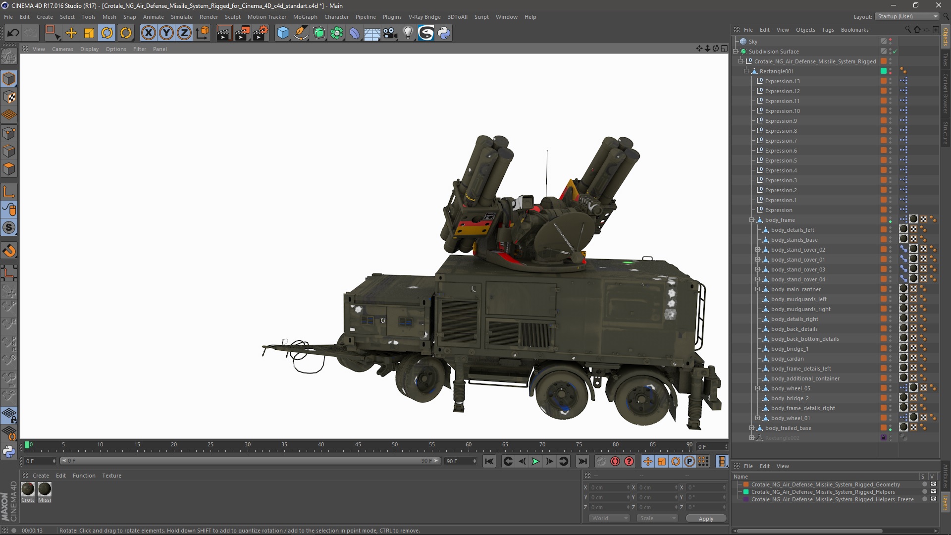 3D Crotale NG Air Defense Missile System Rigged for Cinema 4D model