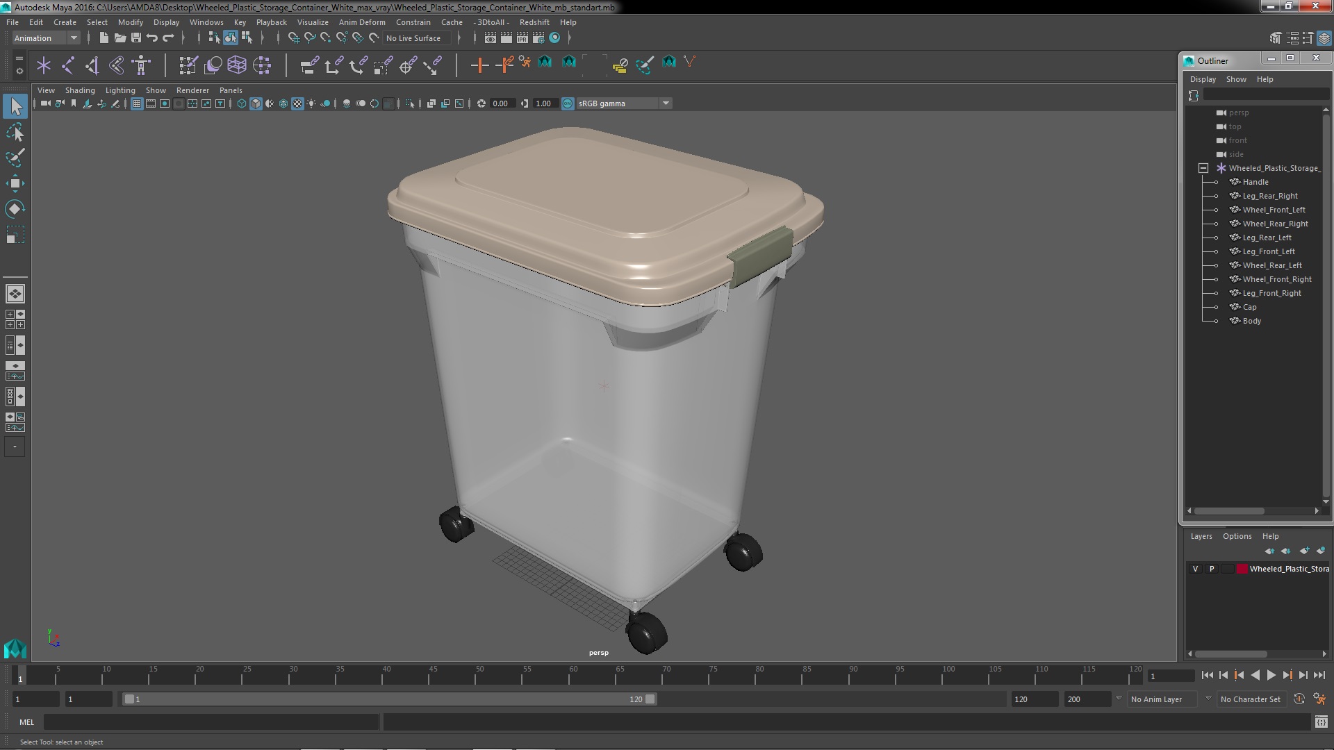 Wheeled Plastic Storage Container White 3D model