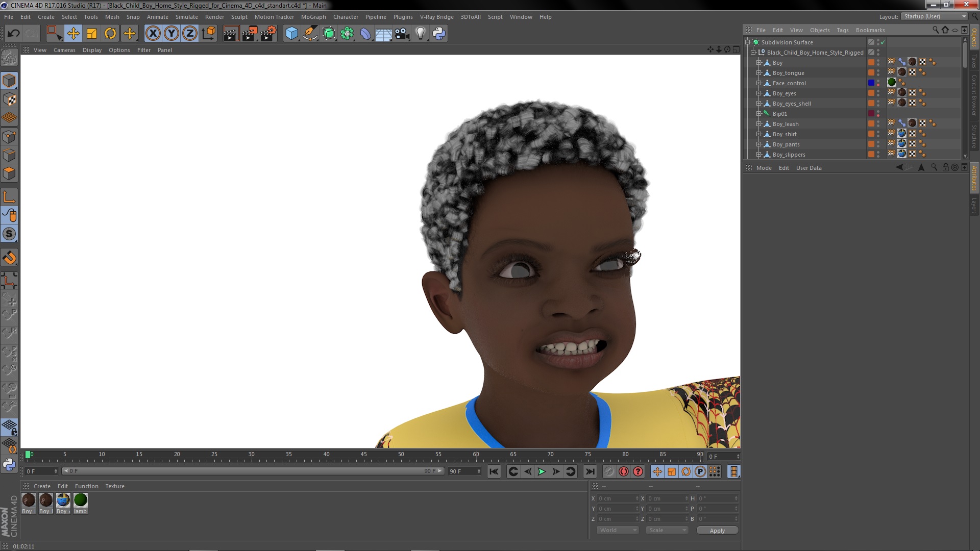 Black Child Boy Home Style Rigged for Cinema 4D 3D