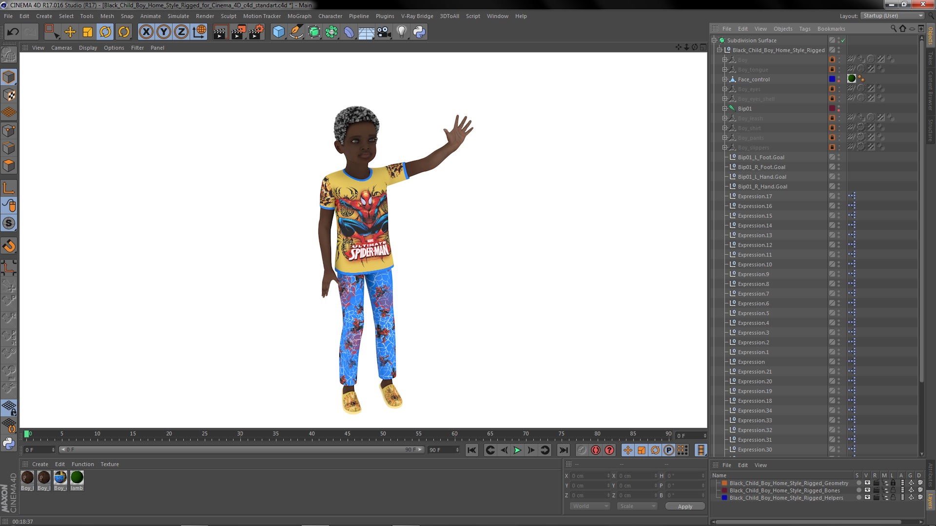 Black Child Boy Home Style Rigged for Cinema 4D 3D