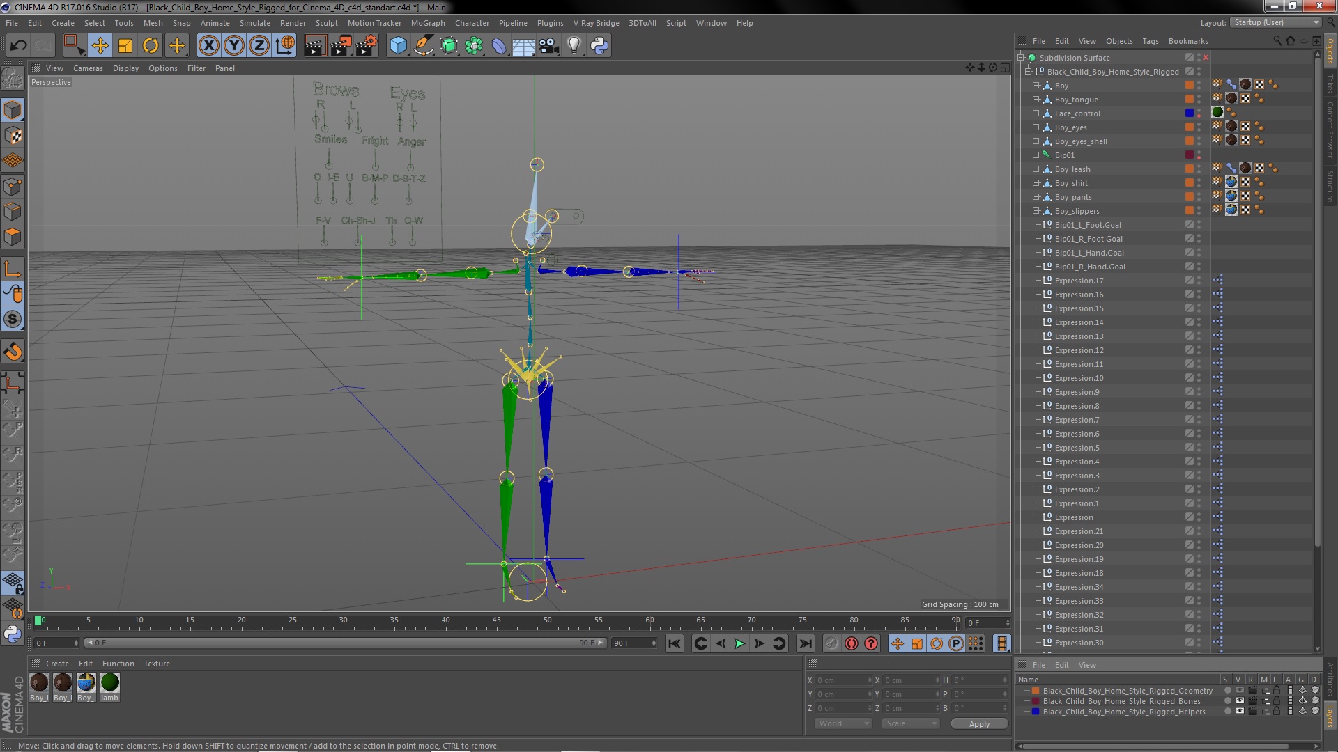 Black Child Boy Home Style Rigged for Cinema 4D 3D