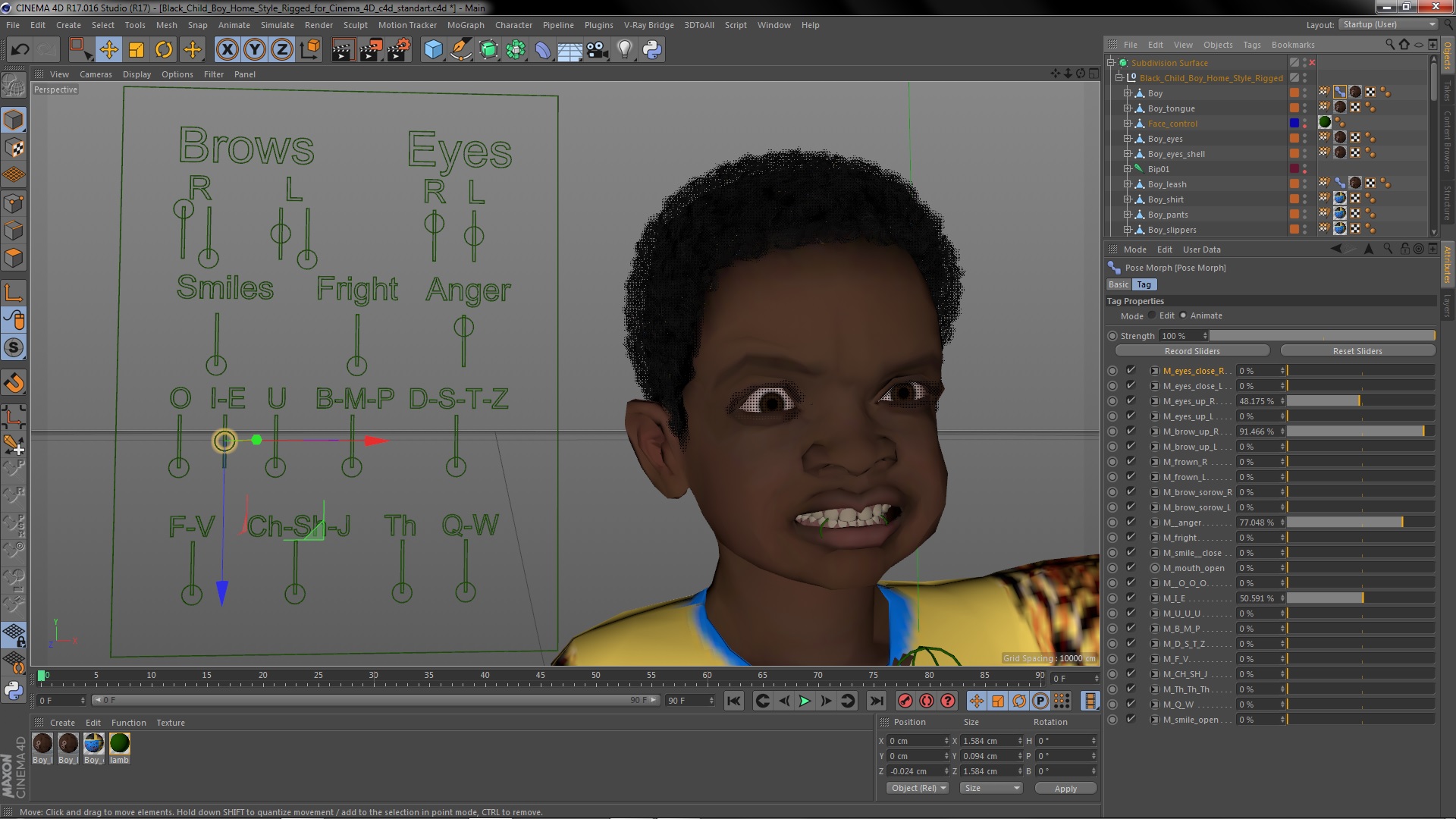Black Child Boy Home Style Rigged for Cinema 4D 3D