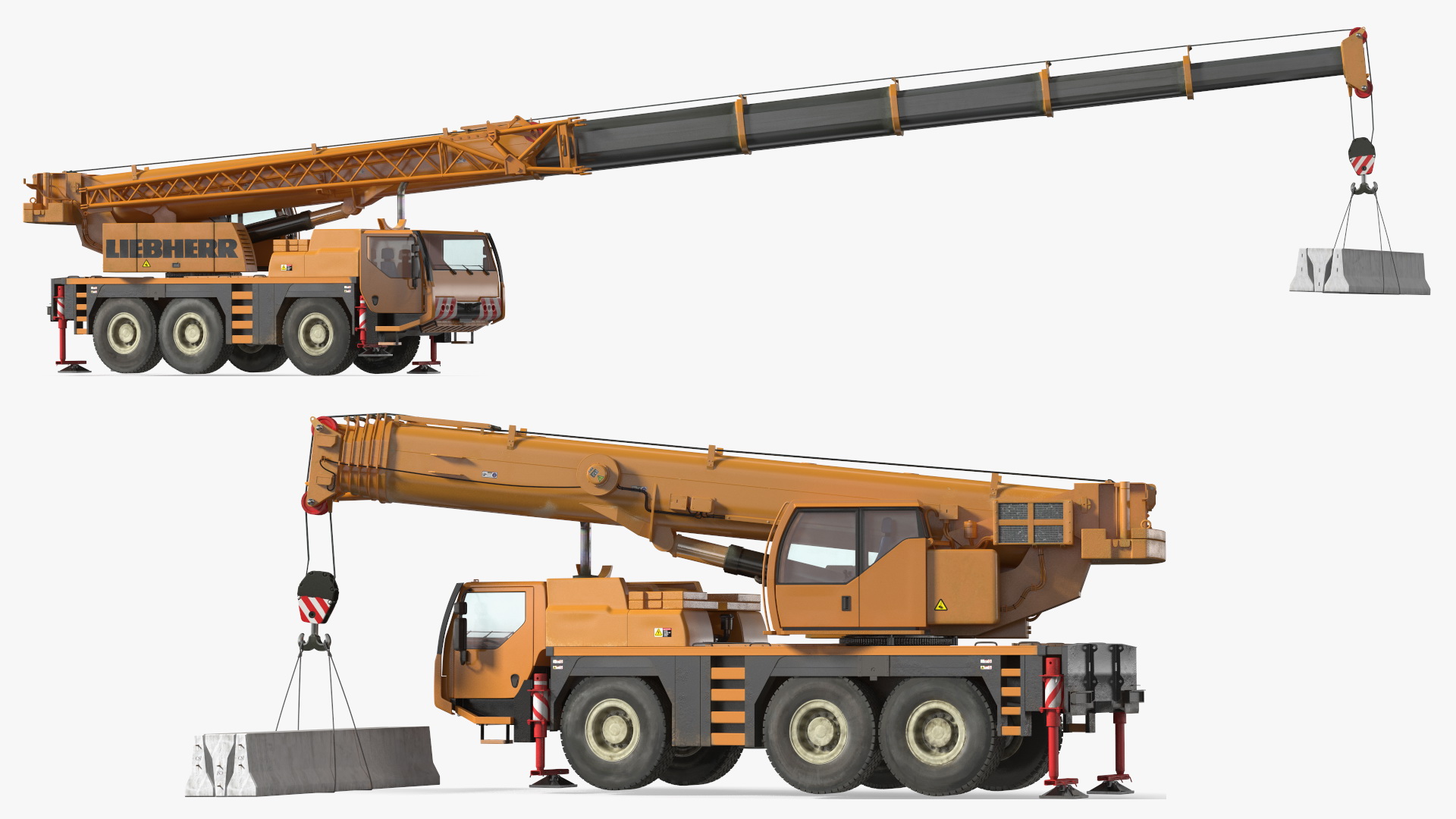 Compact Crane Liebherr with Concrete Barriers Rigged 3D
