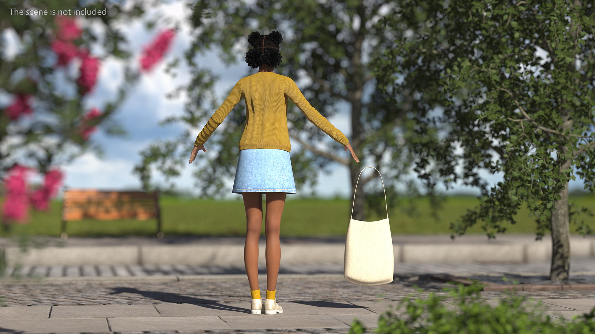 3D Street Style Light Skin Black Young Woman T Pose model
