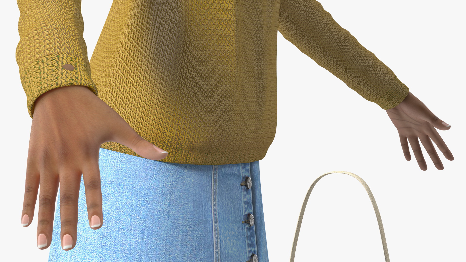 3D Street Style Light Skin Black Young Woman T Pose model