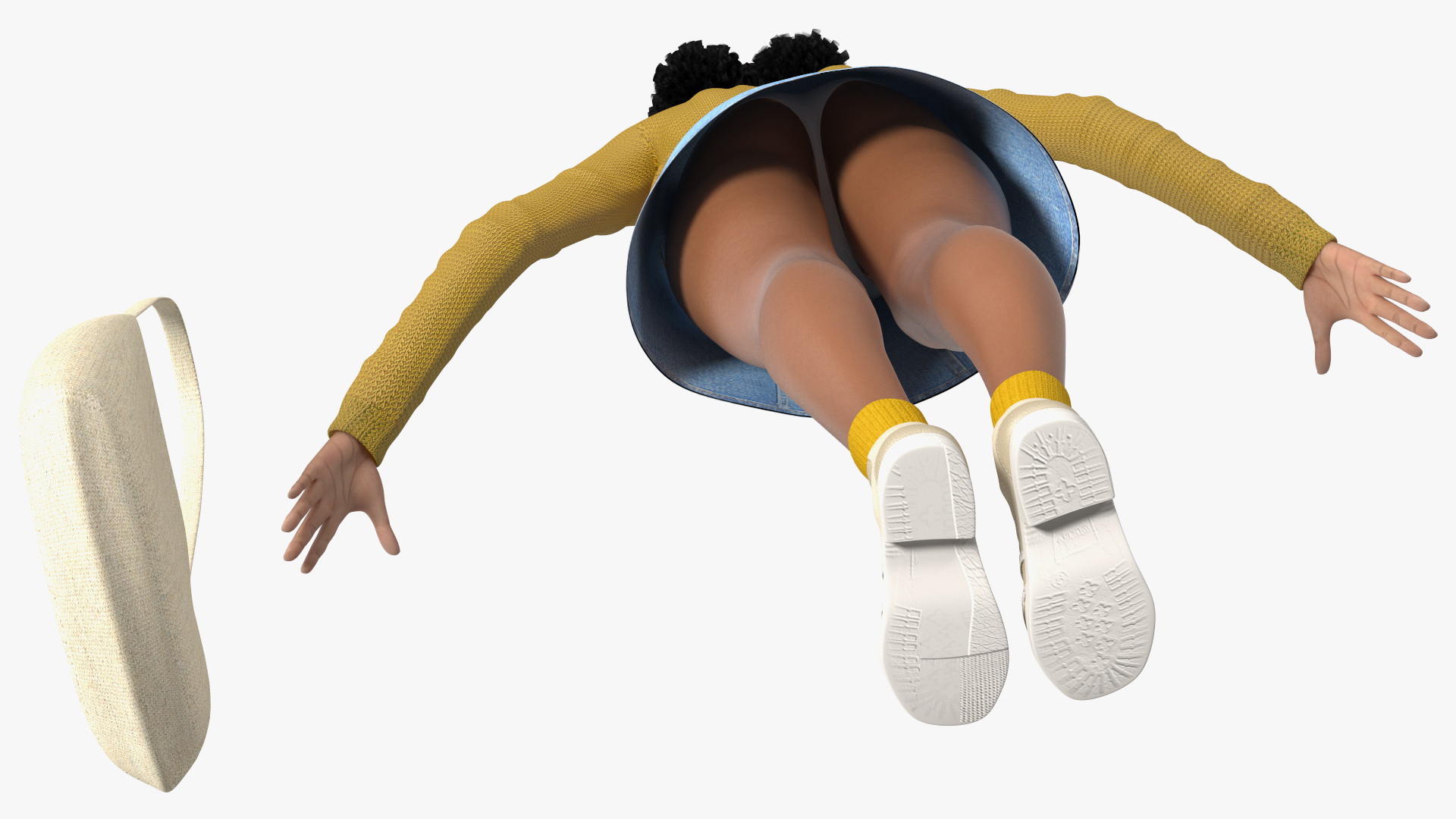 3D Street Style Light Skin Black Young Woman T Pose model