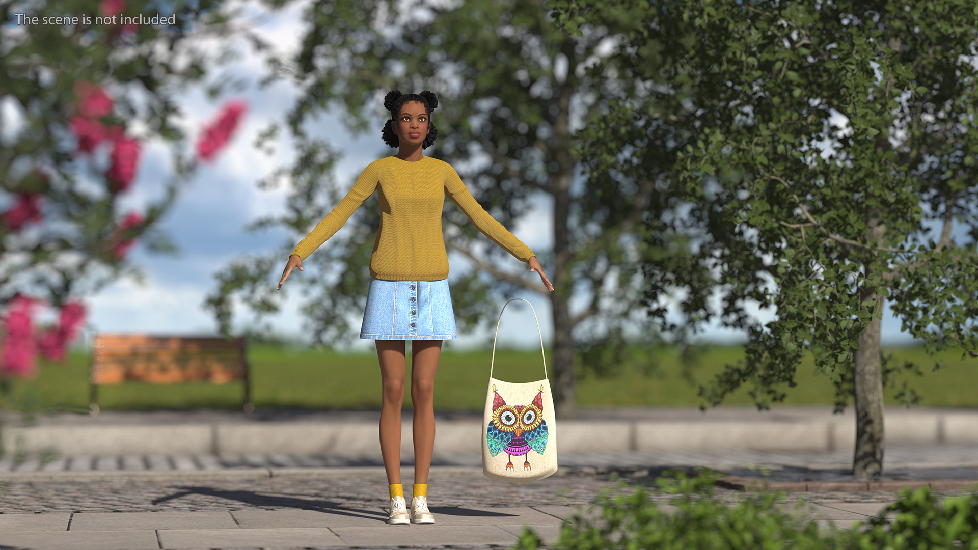 3D Street Style Light Skin Black Young Woman T Pose model