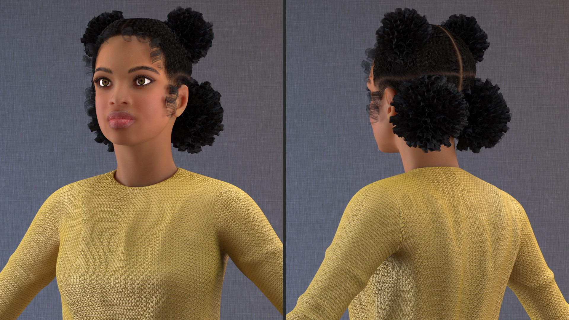 3D Street Style Light Skin Black Young Woman T Pose model