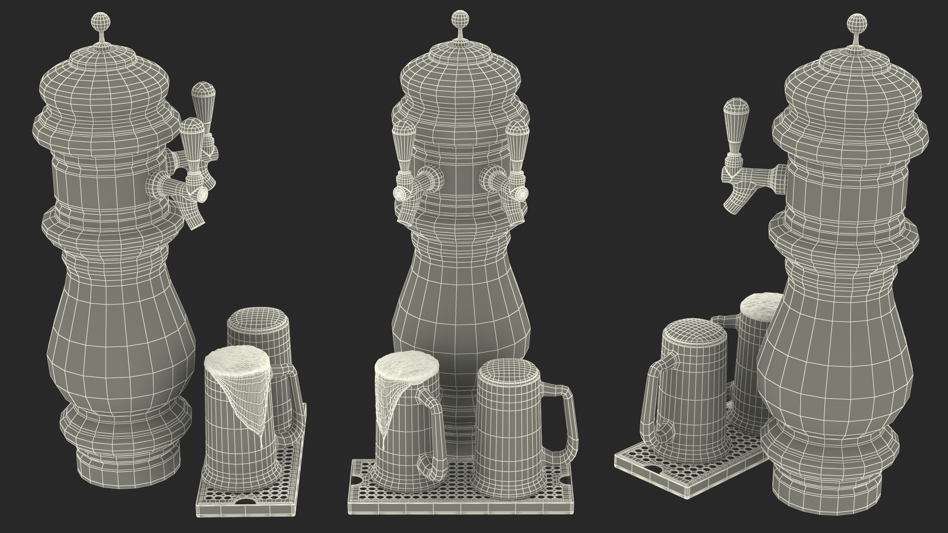 3D Ceramic Double Faucet Draft Beer Tower with Beer Mugs model