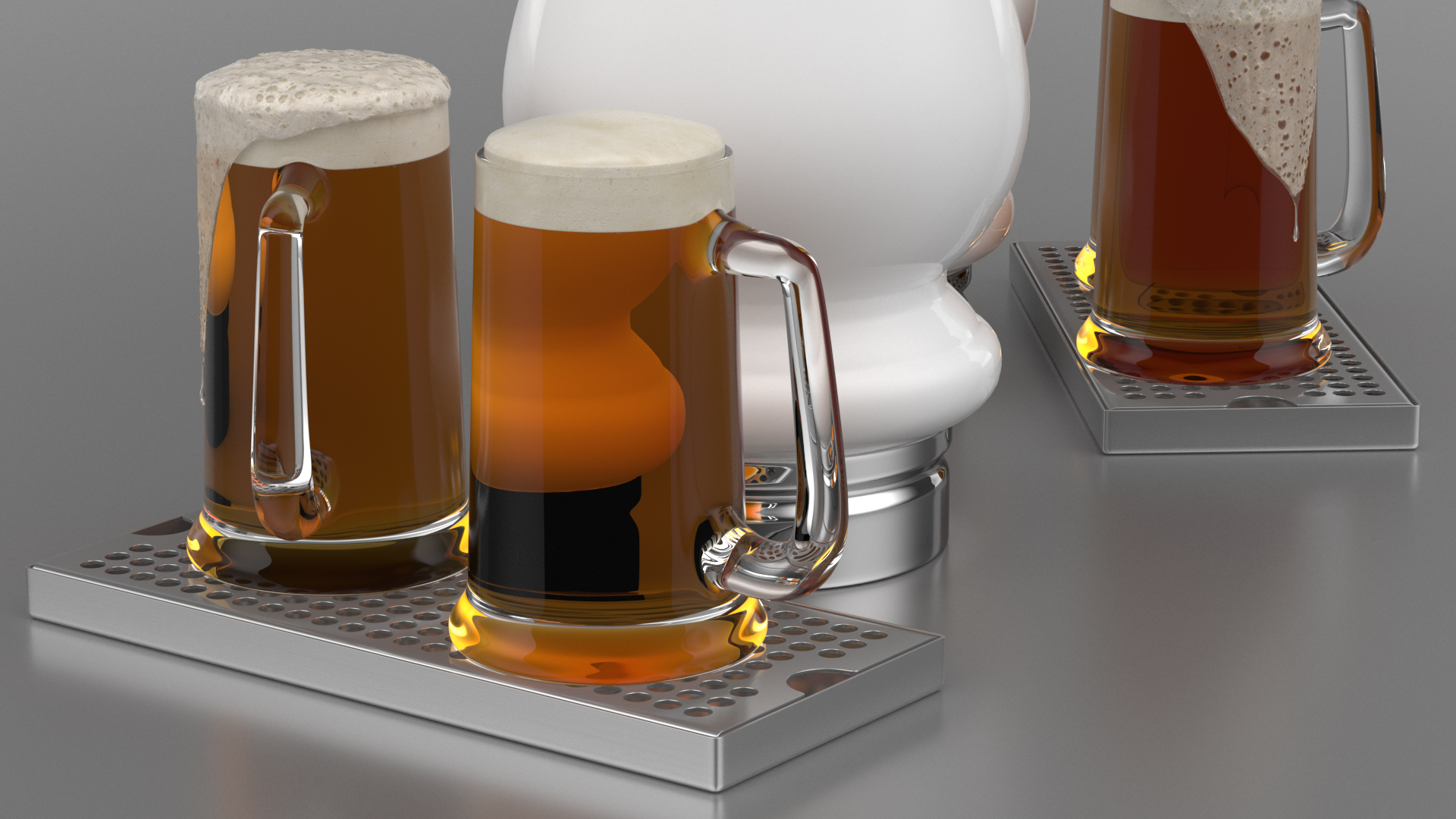 3D Ceramic Double Faucet Draft Beer Tower with Beer Mugs model