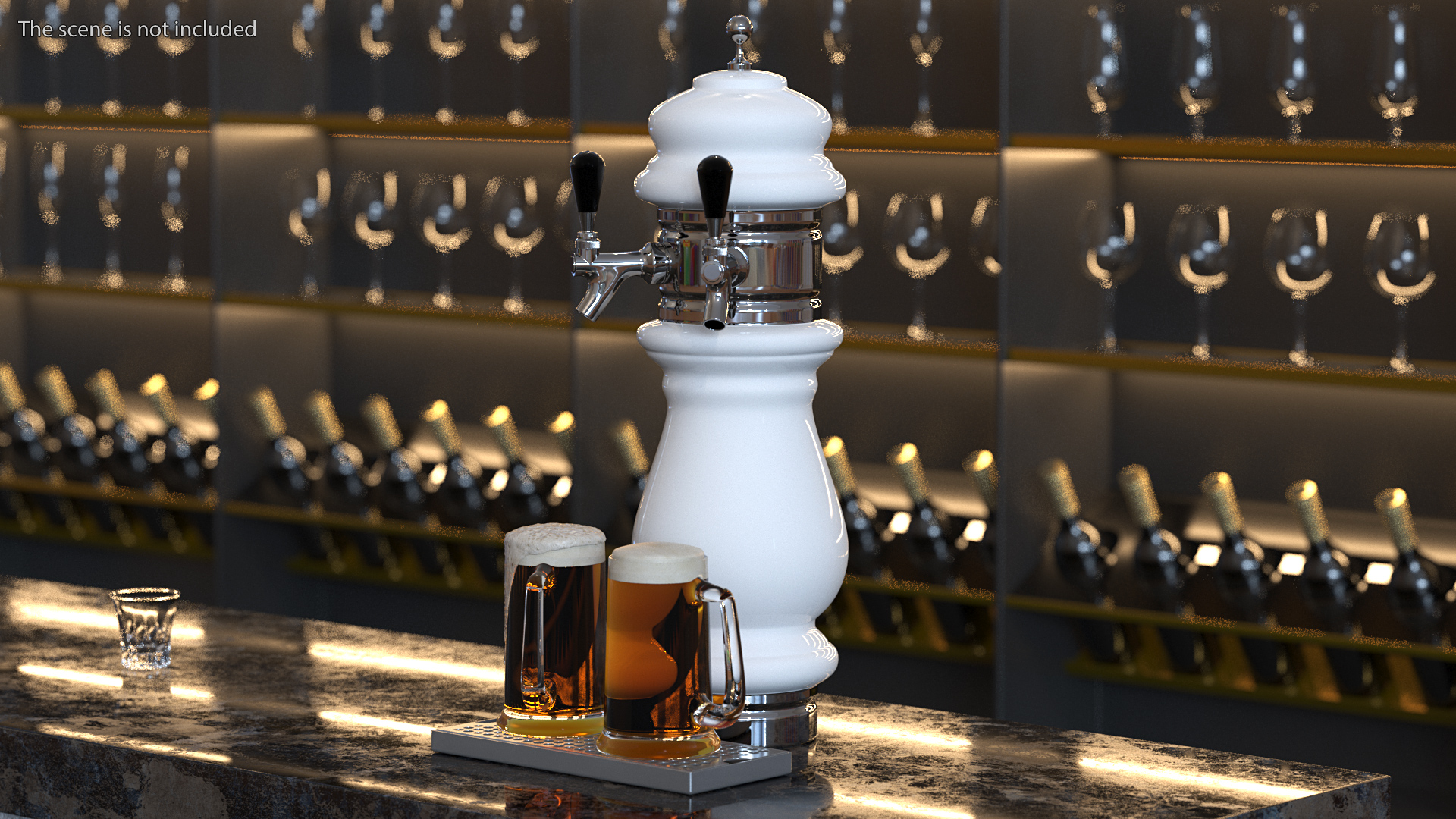 3D Ceramic Double Faucet Draft Beer Tower with Beer Mugs model