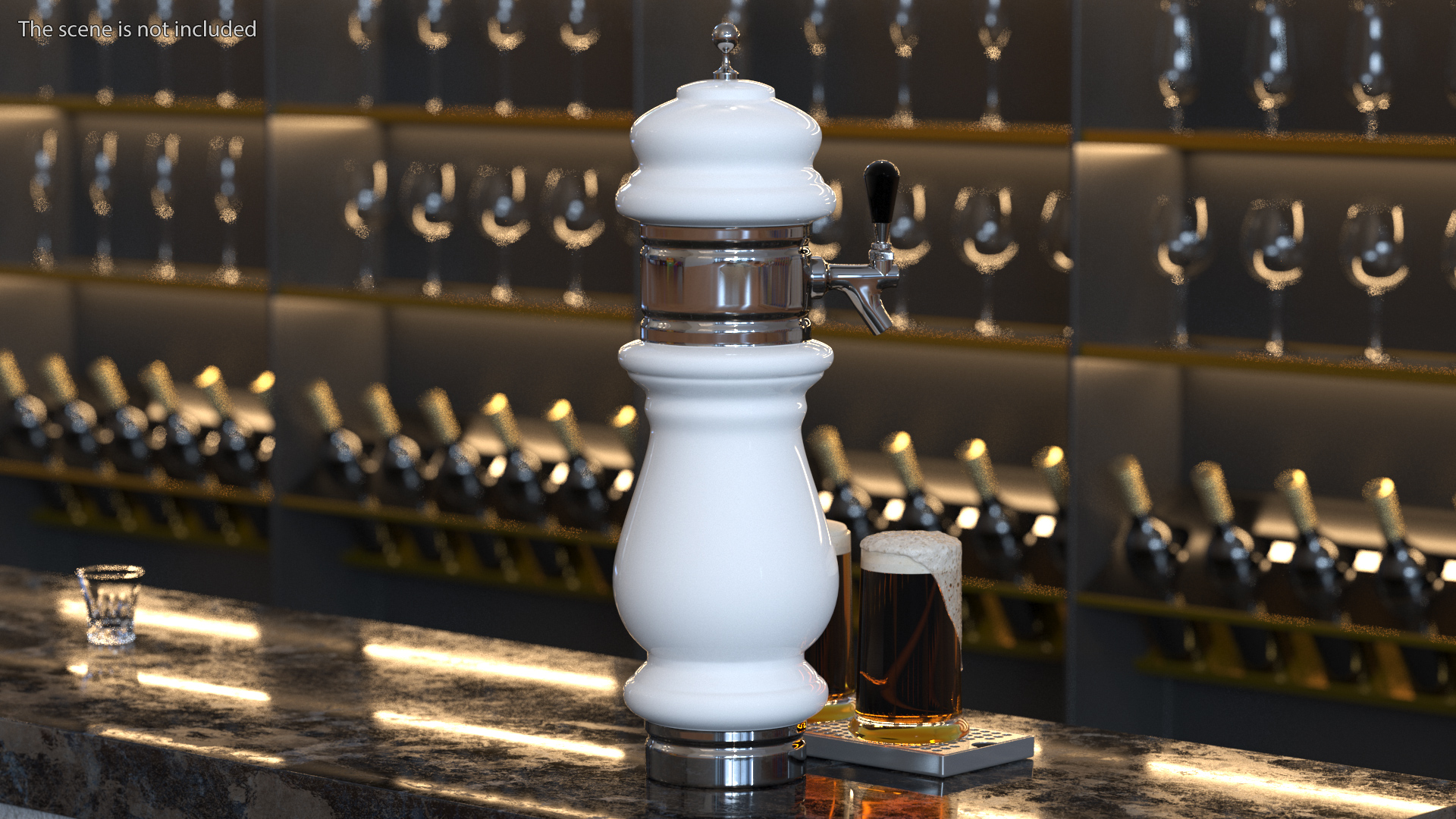 3D Ceramic Double Faucet Draft Beer Tower with Beer Mugs model