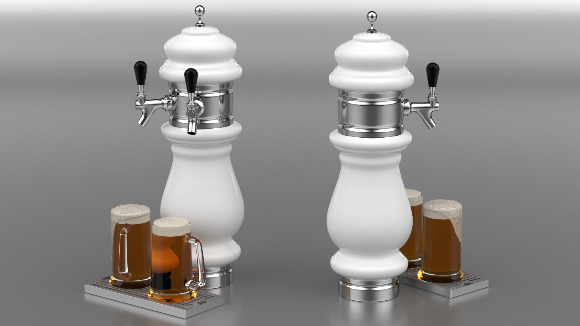 3D Ceramic Double Faucet Draft Beer Tower with Beer Mugs model