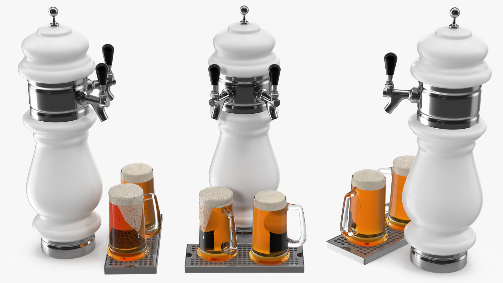 3D Ceramic Double Faucet Draft Beer Tower with Beer Mugs model